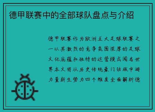 德甲联赛中的全部球队盘点与介绍